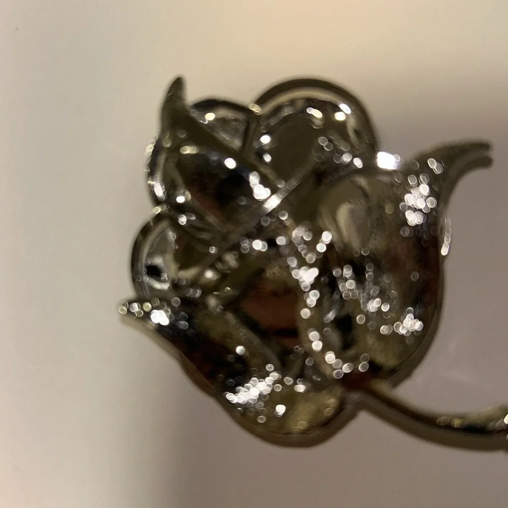 Silver Matte and Glossy Flower Brooch with a Aurora borealis Crystal